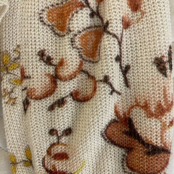 Anthropologie Floral Knit Sweater XS Ivory Linen Blend V Neck - Picture 14 of 16
